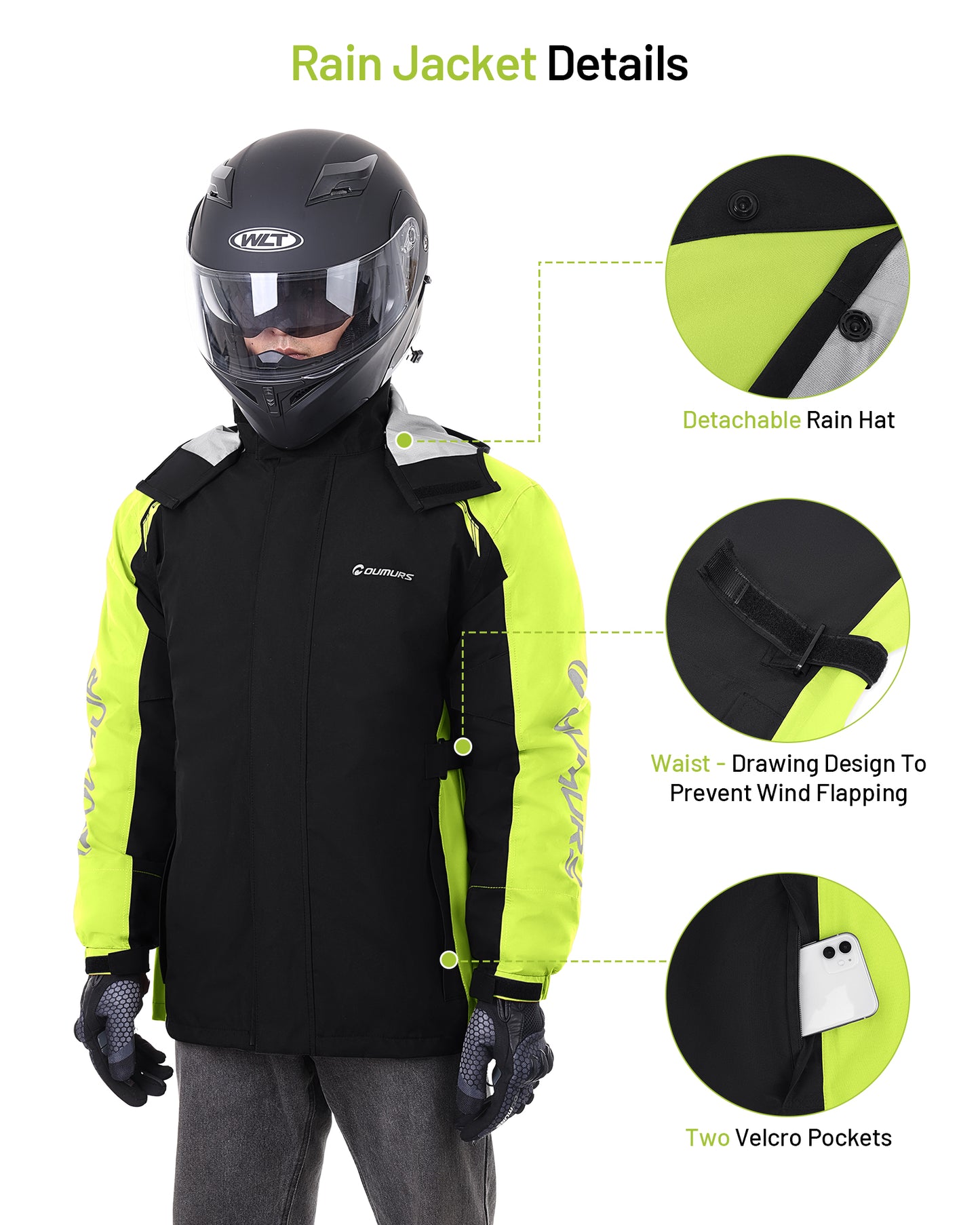 Motorcycle Rain Suit Black Green