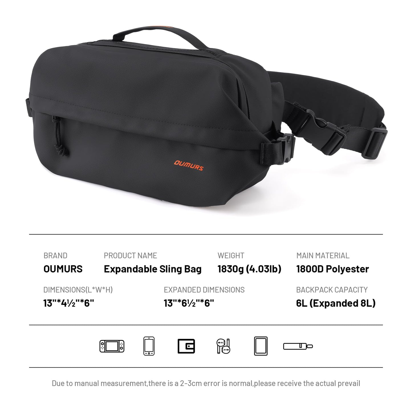 Oumurs 6L Crossbody Bag Sling Bag for Men and Women