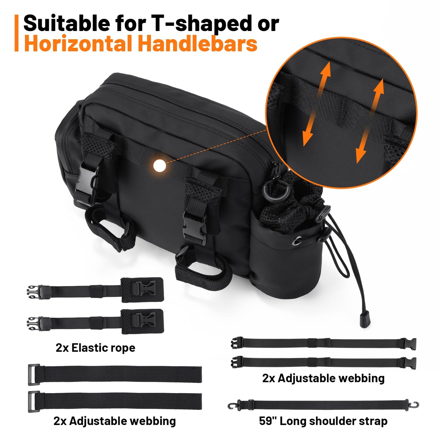 Oumurs Universal 1800D Motorcycle Handlebar Bag Water-resistant Sissy Bar Bag Reflective