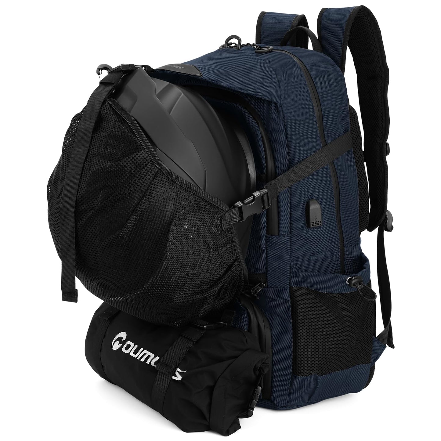 Oumurs Motorcycle Helmet Backpack 50L, Blue Water-resistant 1680D Oxford Fabric