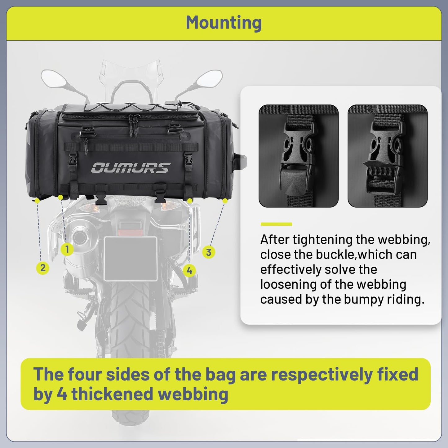 OUMURS Waterproof Motorcycle tail Bag With Rain Cover,45-60L Expandable Large Capacity