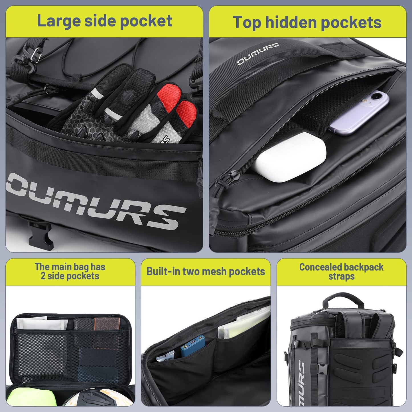 OUMURS Waterproof Motorcycle tail Bag With Rain Cover,45-60L Expandable Large Capacity