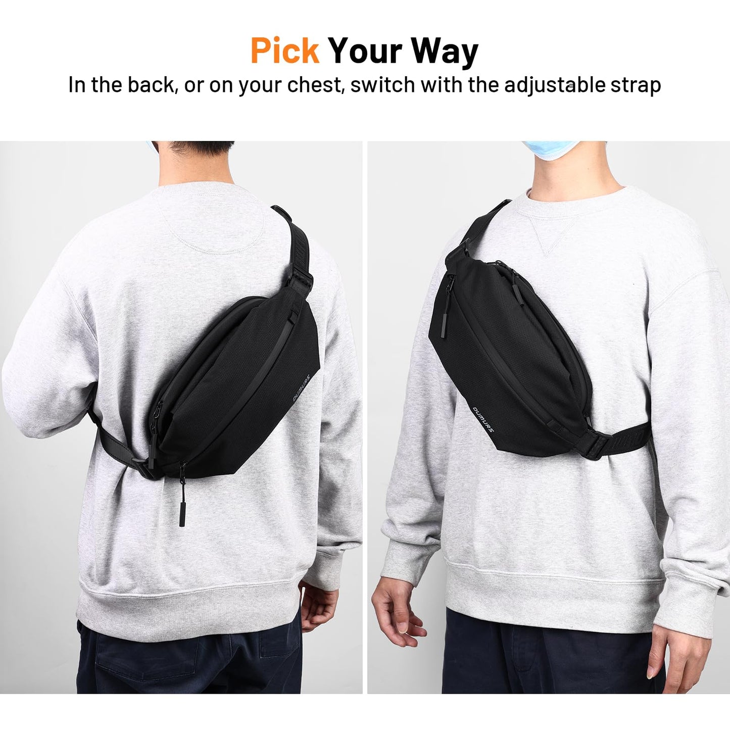 Oumurs 4L Crossbody Backpack Sling Bag with RFID Blocking for Men