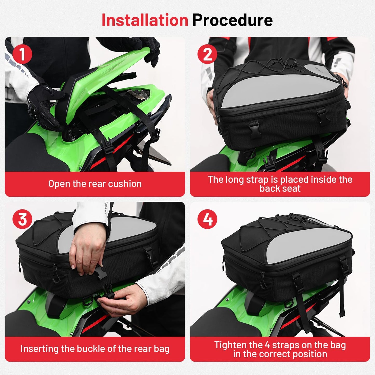Oumurs 22L-34L Motorcycles Tail Bag,Reflective Backpack 600D RPET Fabric Motorcycle Bags Back Seat Luggage Bags