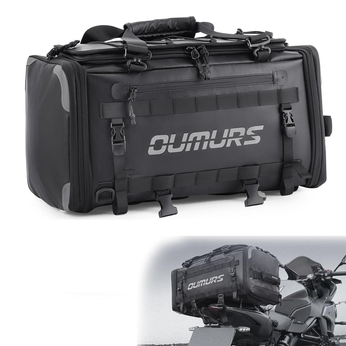 OUMURS Waterproof Motorcycle tail Bag With Rain Cover,45-60L Expandable Large Capacity