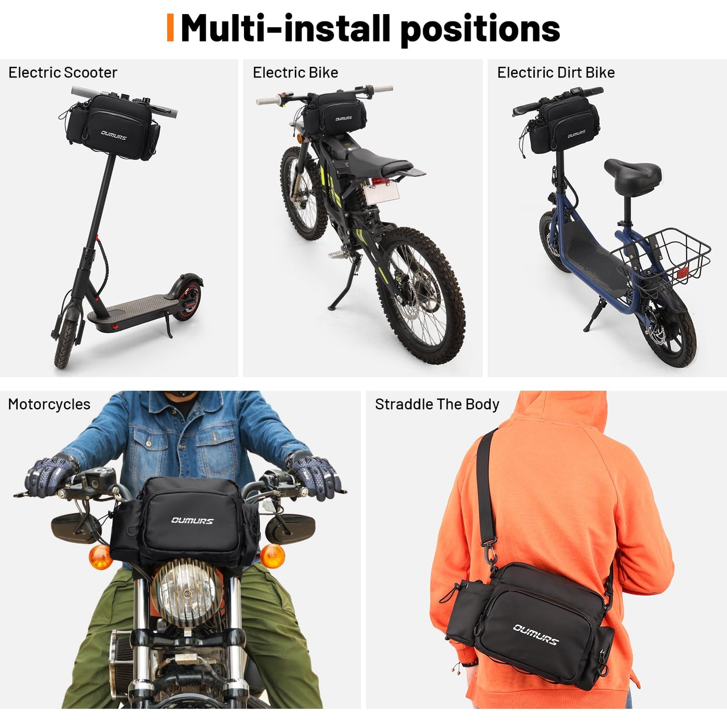 Oumurs Universal 1800D Motorcycle Handlebar Bag Water-resistant Sissy Bar Bag Reflective
