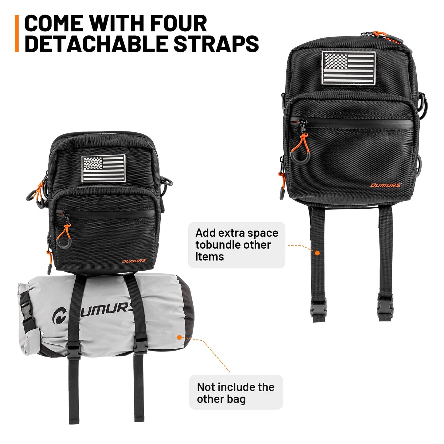 Oumurs Motorcycle Handlebar Bags,1680D Water-resistant Universal Bar bag American Flag Sissy Bar Bag