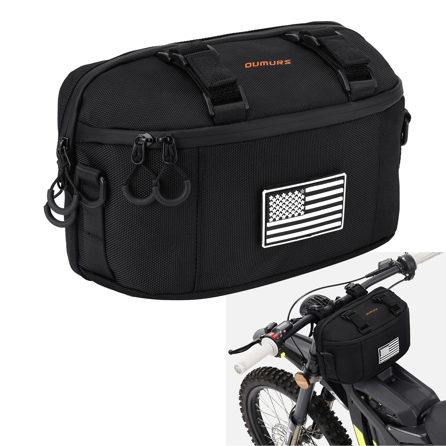 Oumurs Motorcycle Handlebar Bag,1680D Water-resistant Universal Bar bag American Flag Sissy Bar Bag