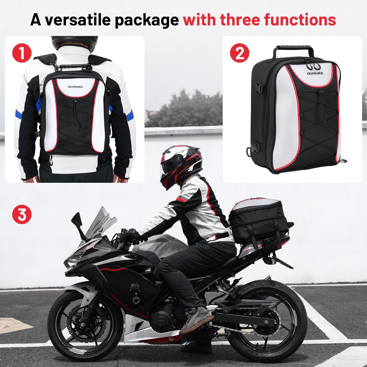 Oumurs 22L-34L Motorcycles Tail Bag,Reflective Backpack 1680D Oxford Motorcycle Bags Back Seat Luggage Bags