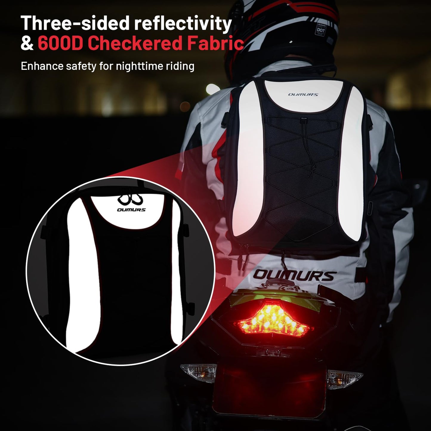 Oumurs 22L-34L Motorcycles Tail Bag,Reflective Backpack 600D RPET Fabric Motorcycle Bags Back Seat Luggage Bags