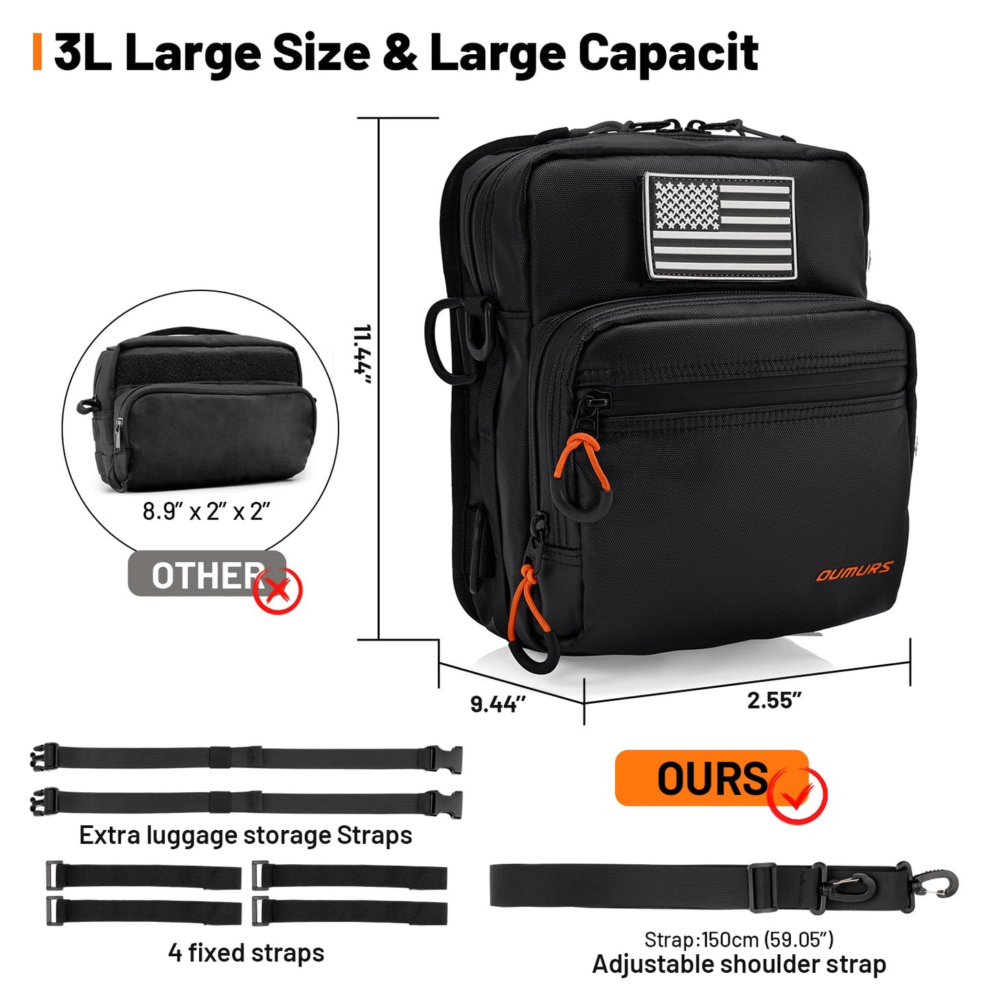 Oumurs Motorcycle Handlebar Bags,Water-resistant Universal Bar bag American Flag Sissy Bar Bag Front Fork Storage Accessory Bag, For Softail Dyna Sportsters Dirt Bike Scooter E-bike Bicycle