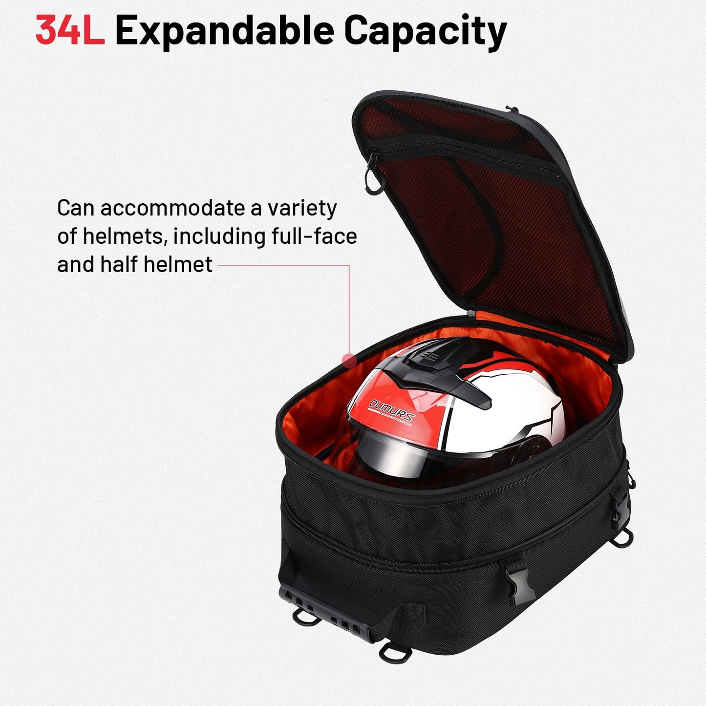Oumurs 22L-34L Motorcycles Tail Bag,Reflective Backpack 600D RPET Fabric Motorcycle Bags Back Seat Luggage Bags
