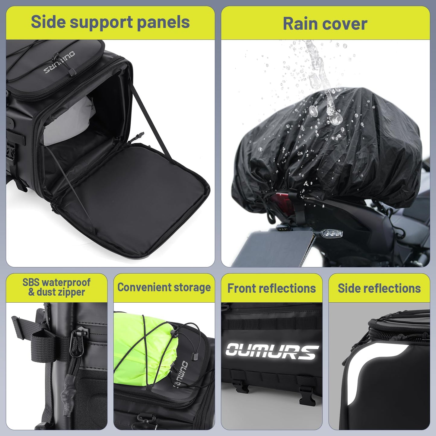 OUMURS Waterproof Motorcycle tail Bag With Rain Cover,45-60L Expandable Large Capacity