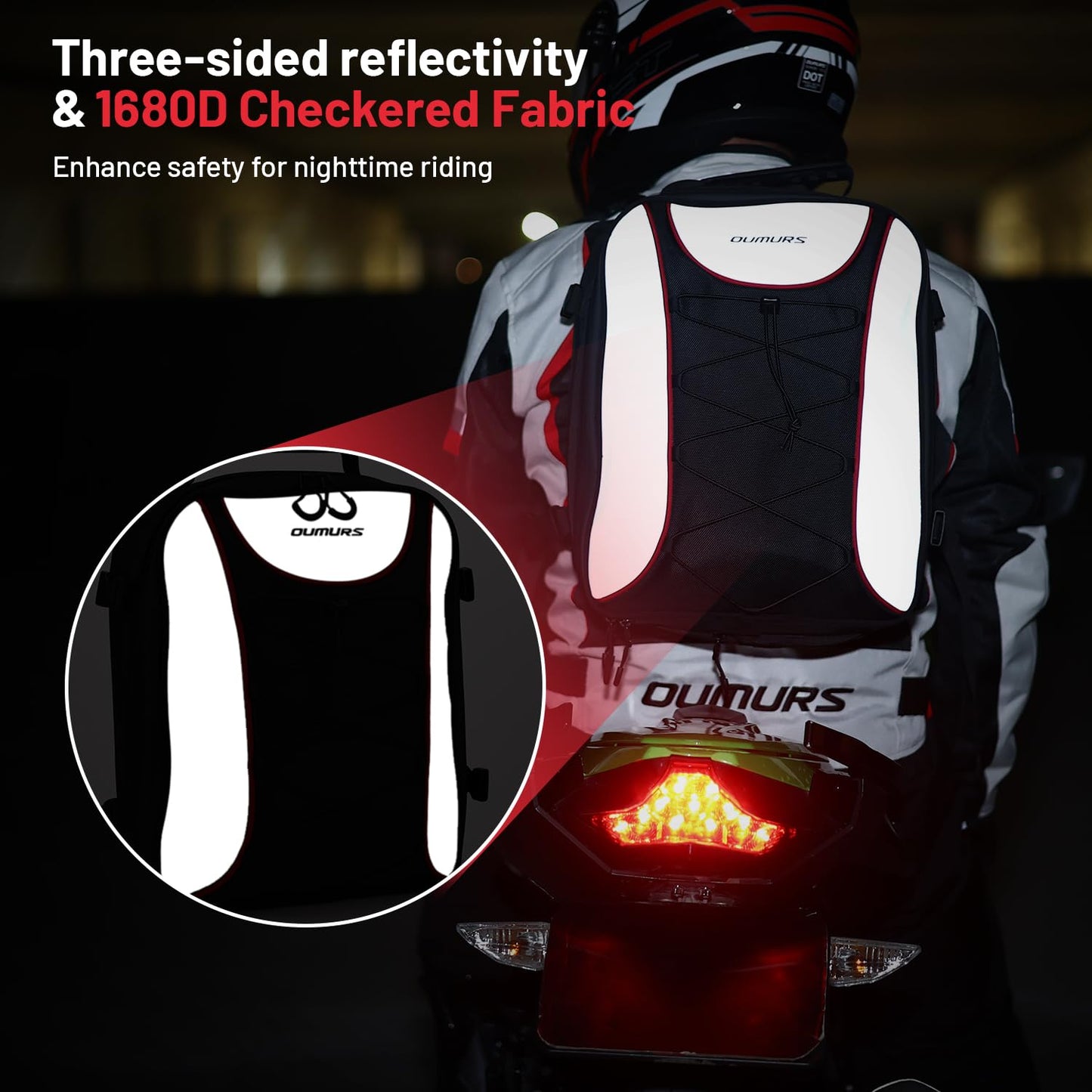 Oumurs 22L-34L Motorcycles Tail Bag,Reflective Backpack 1680D Oxford Motorcycle Bags Back Seat Luggage Bags