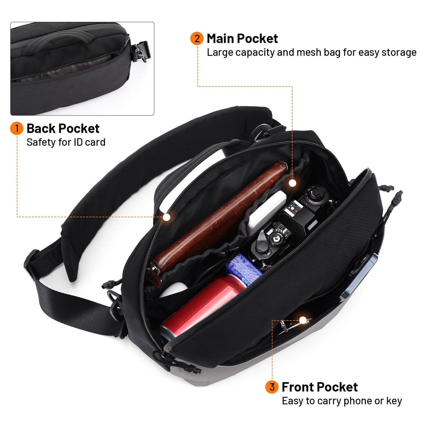 Oumurs 4L Reflective Crossbody Bag Sling Backpack for Motorcycle Men and Women