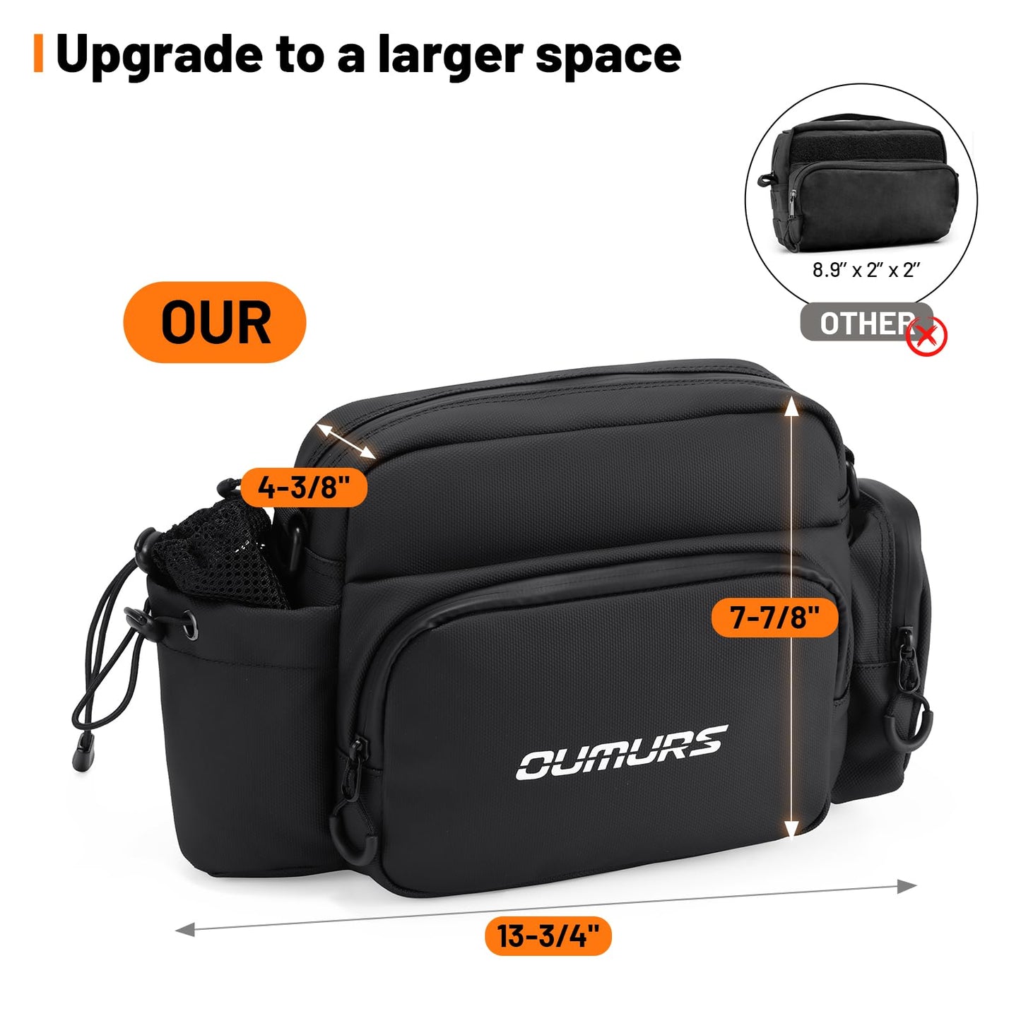 Oumurs Universal 1800D Motorcycle Handlebar Bag Water-resistant Sissy Bar Bag Reflective