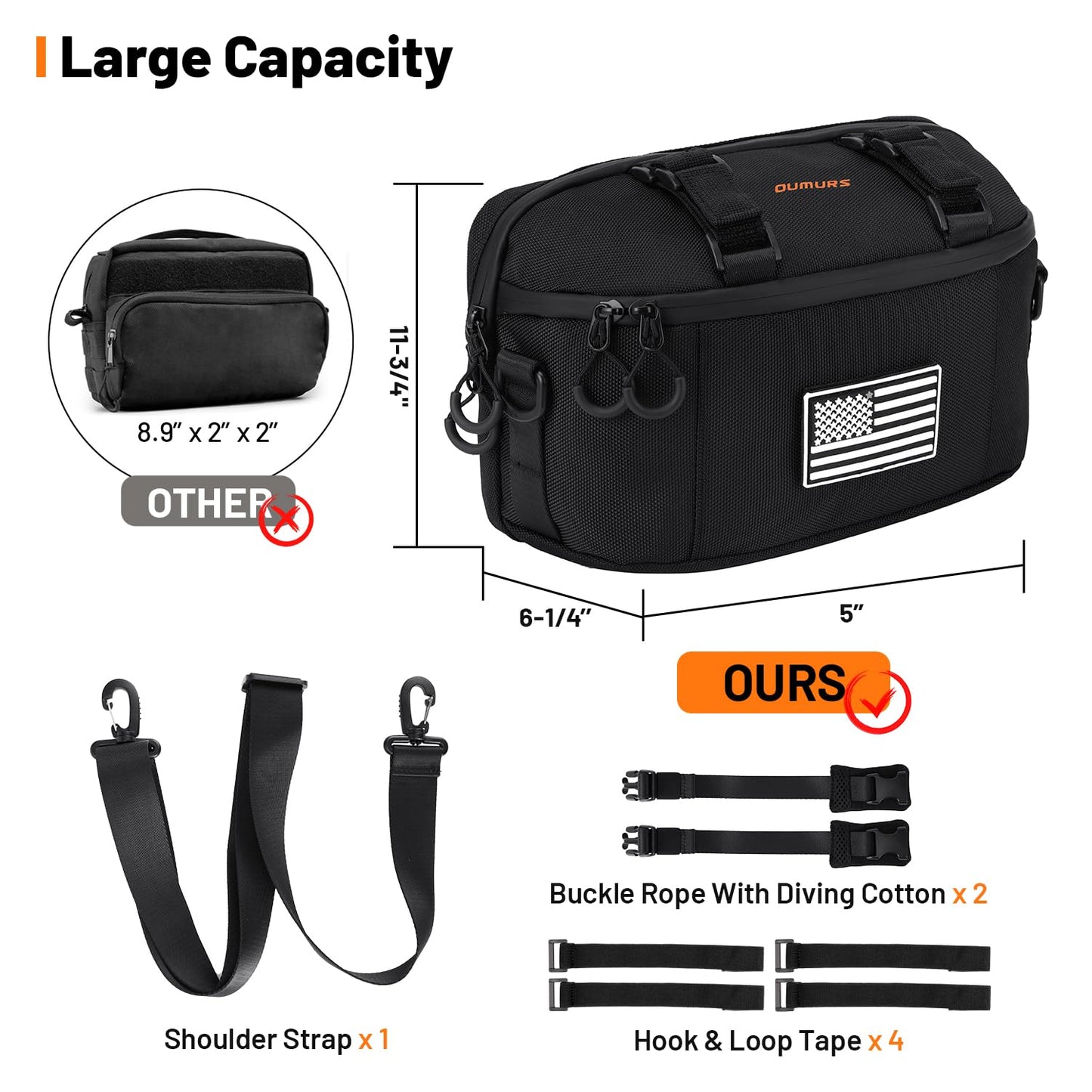 Oumurs Motorcycle Handlebar Bag,1680D Water-resistant Universal Bar bag American Flag Sissy Bar Bag