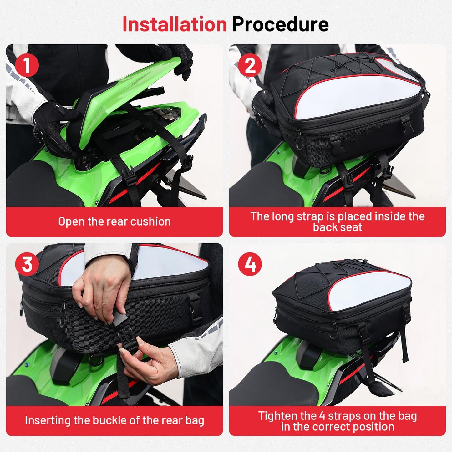 Oumurs 22L-34L Motorcycles Tail Bag,Reflective Backpack 1680D Oxford Motorcycle Bags Back Seat Luggage Bags