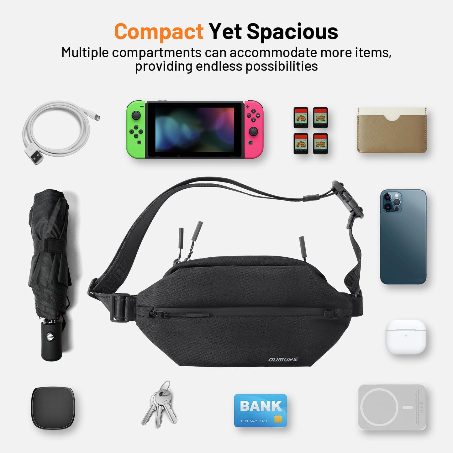 Oumurs 4L Crossbody Backpack Sling Bag with RFID Blocking for Men