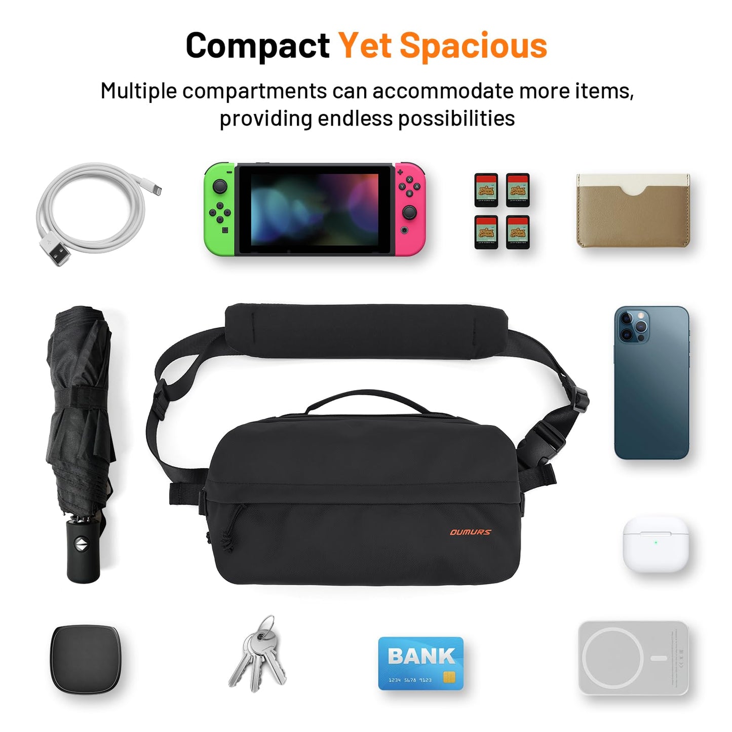 Oumurs 6L Crossbody Bag Sling Bag for Men and Women