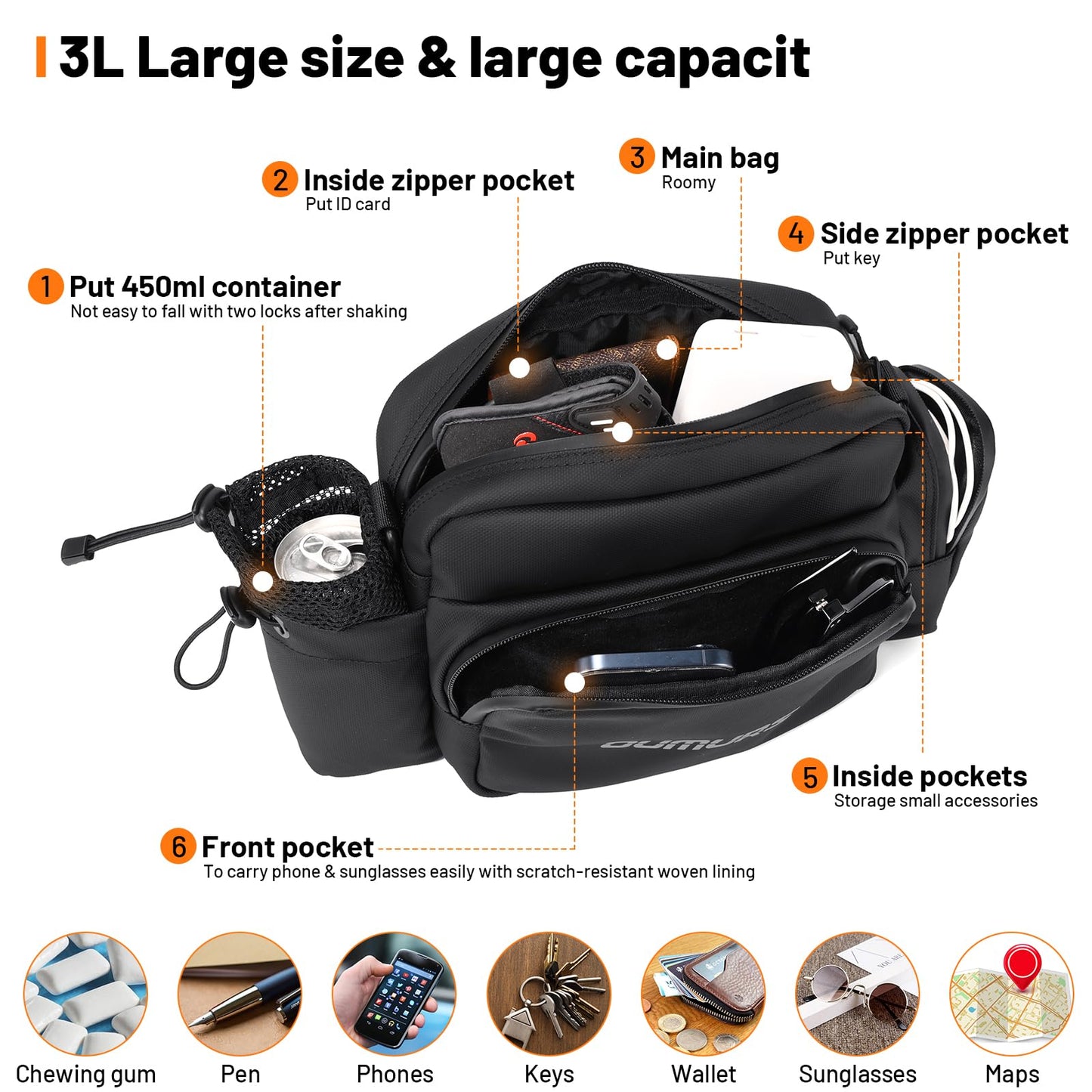 Oumurs Universal 1800D Motorcycle Handlebar Bag Water-resistant Sissy Bar Bag Reflective