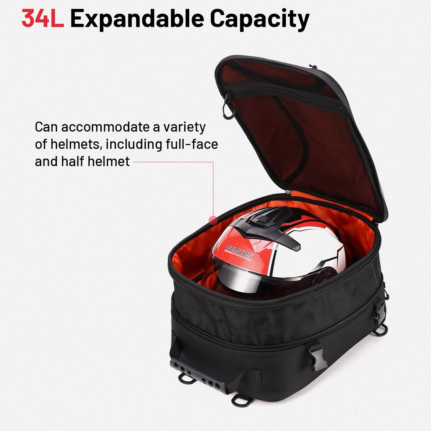 Oumurs 22L-34L Motorcycles Tail Bag,Reflective Backpack 1680D Oxford Motorcycle Bags Back Seat Luggage Bags