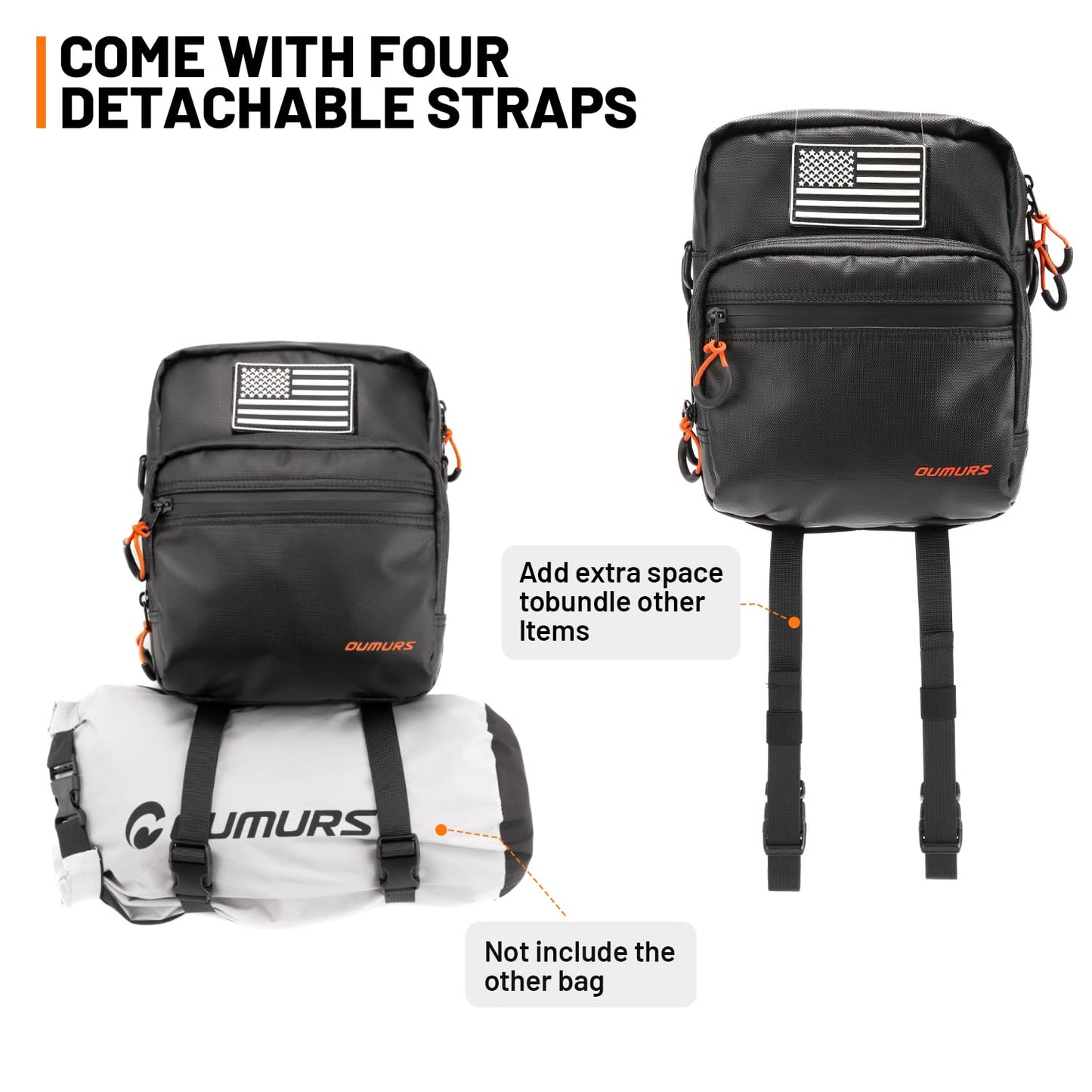 Oumurs Motorcycle Handlebar Bags,Water-resistant Universal Bar bag American Flag Sissy Bar Bag Front Fork Storage Accessory Bag, For Softail Dyna Sportsters Dirt Bike Scooter E-bike Bicycle