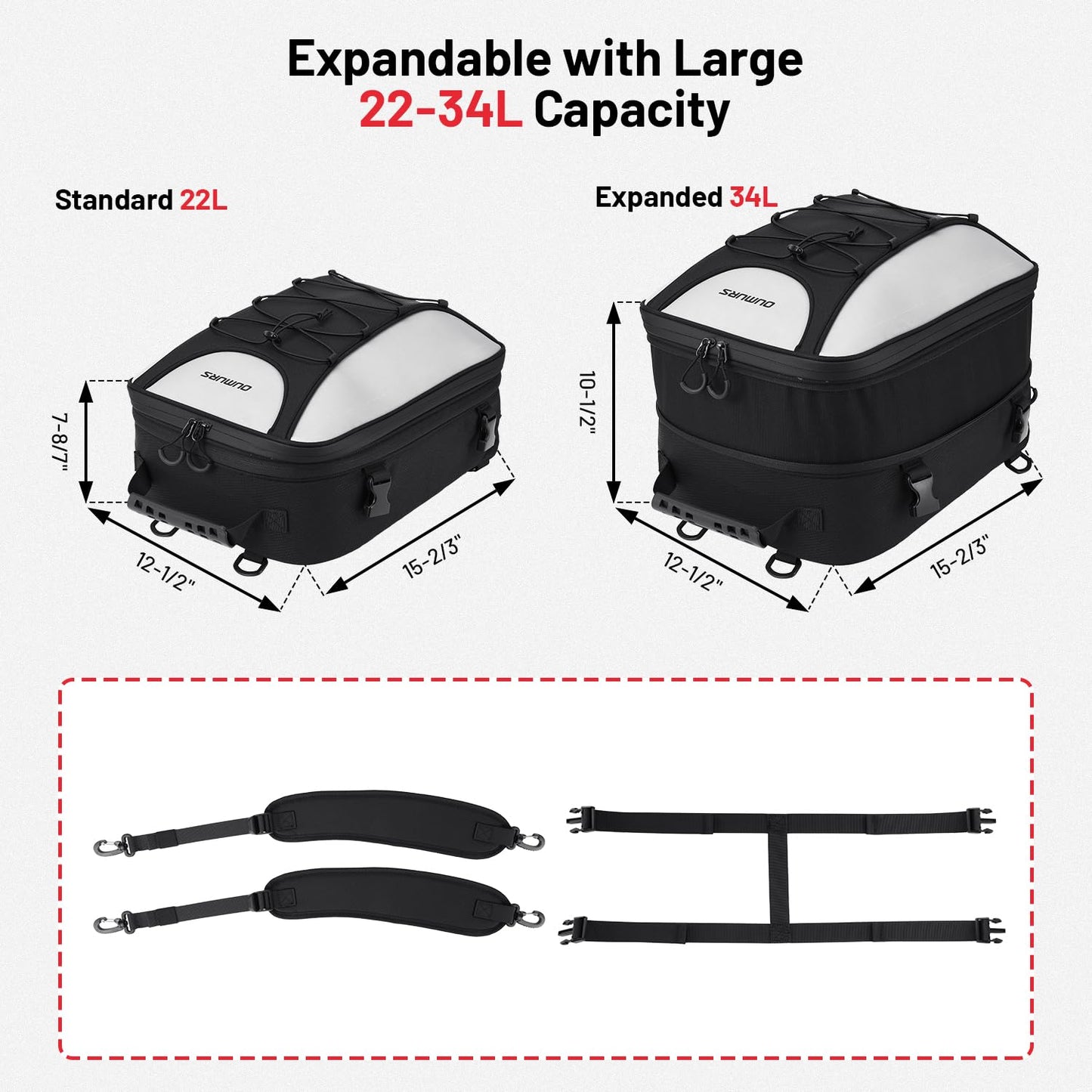 Oumurs 22L-34L Motorcycles Tail Bag,Reflective Backpack 600D RPET Fabric Motorcycle Bags Back Seat Luggage Bags