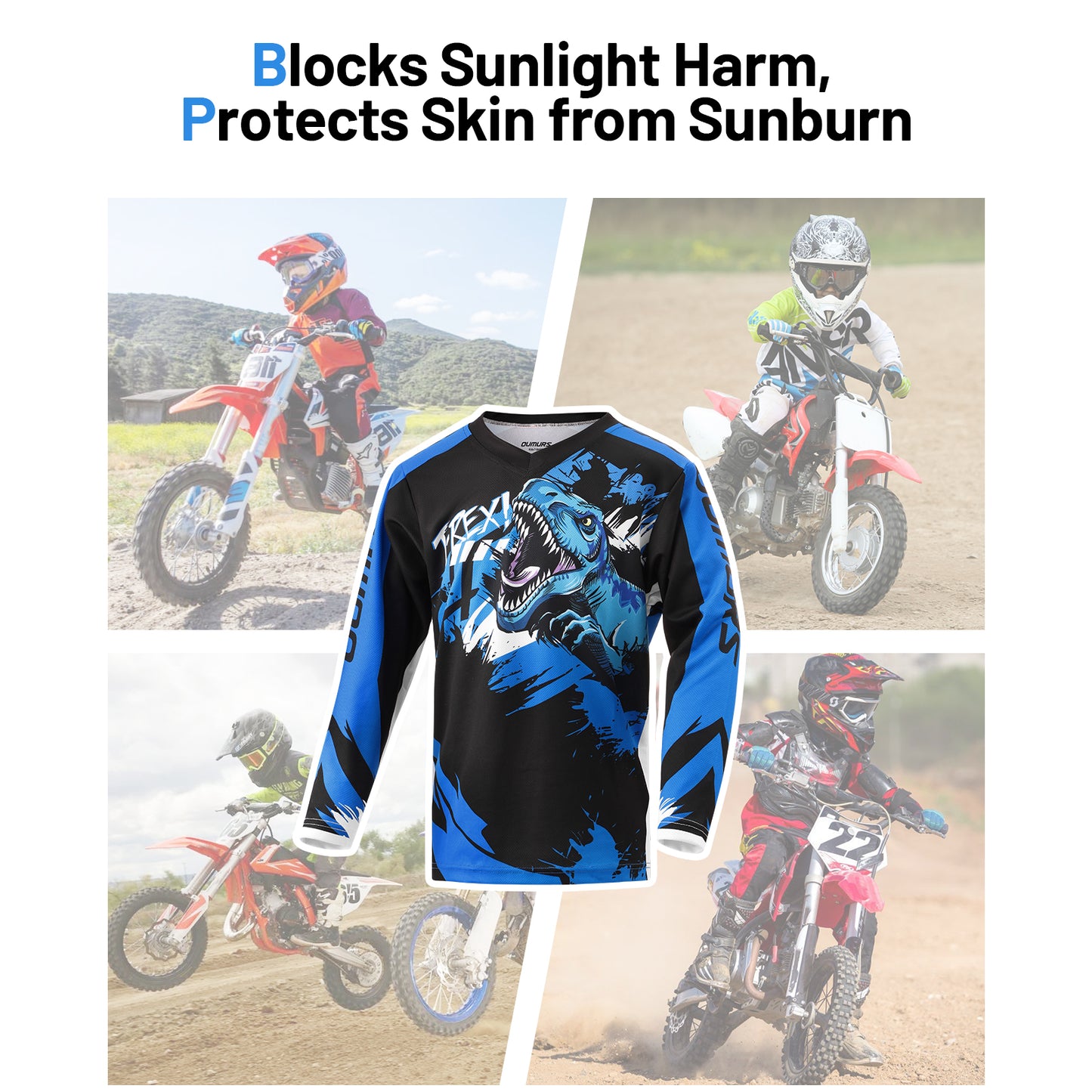 Kids Motocross Jersey Dinosaur for Dirt Bike