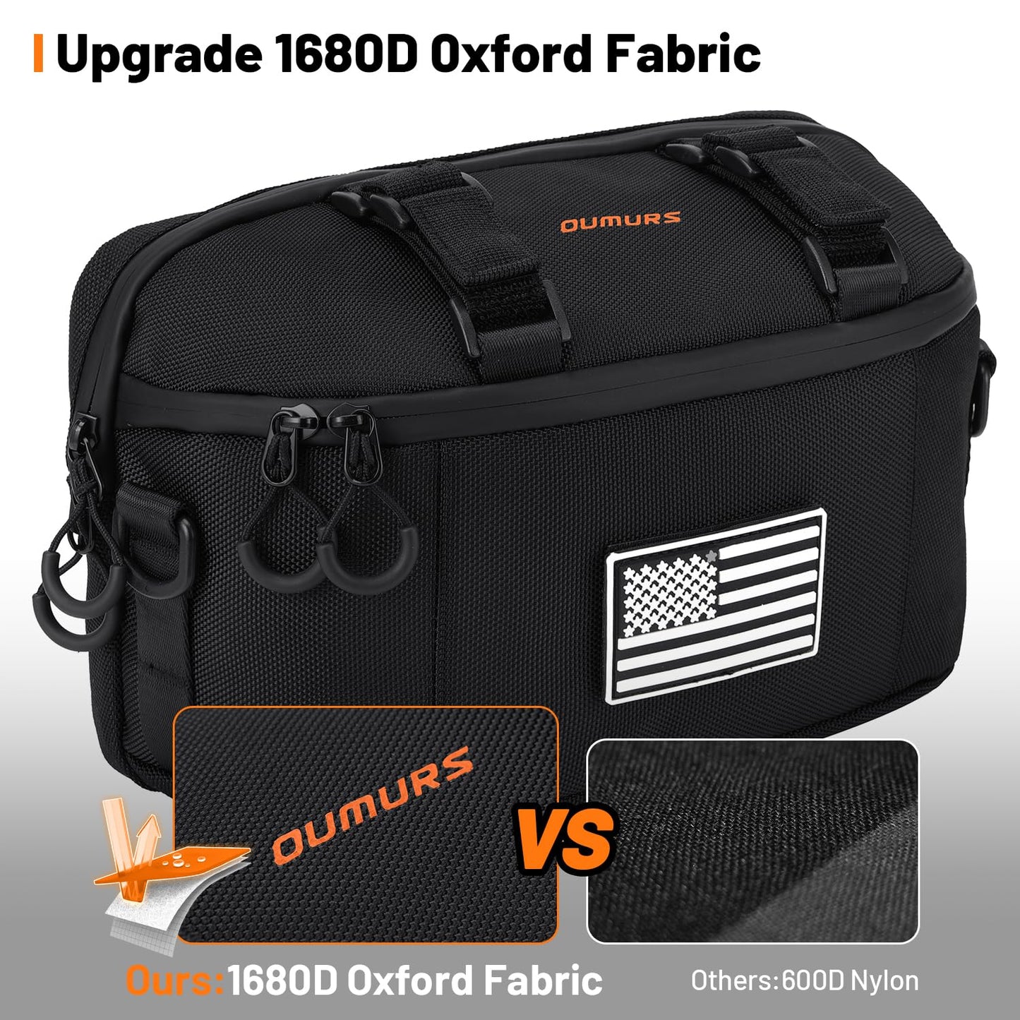 Oumurs Motorcycle Handlebar Bag,1680D Water-resistant Universal Bar bag American Flag Sissy Bar Bag