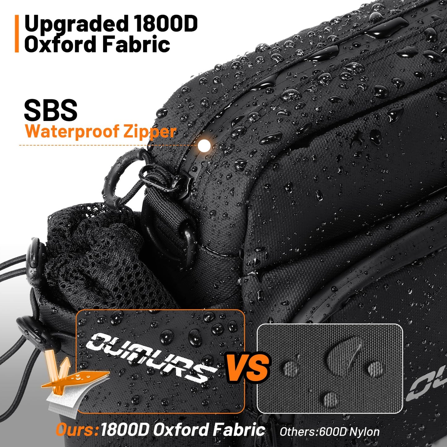 Oumurs Universal 1800D Motorcycle Handlebar Bag Water-resistant Sissy Bar Bag Reflective