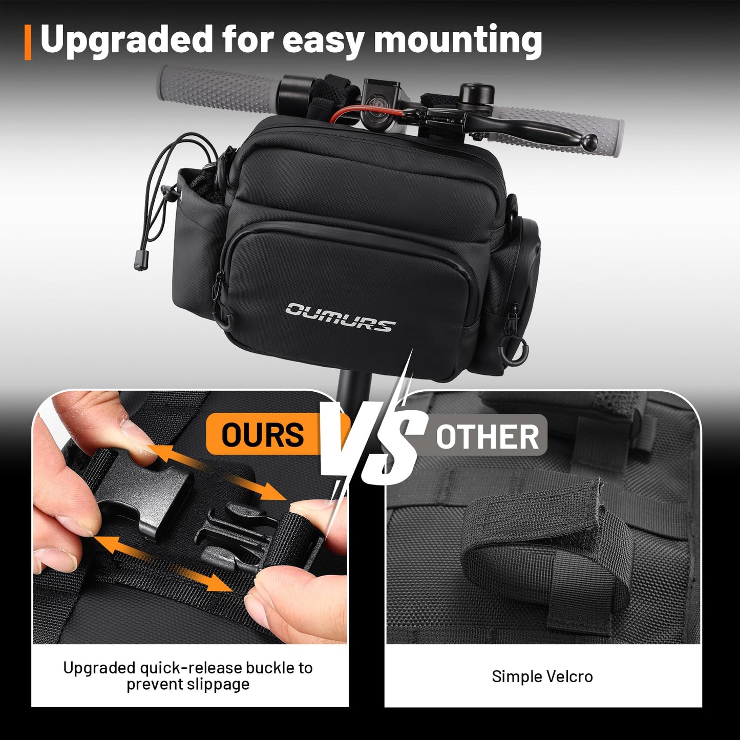 Oumurs Universal 1800D Motorcycle Handlebar Bag Water-resistant Sissy Bar Bag Reflective