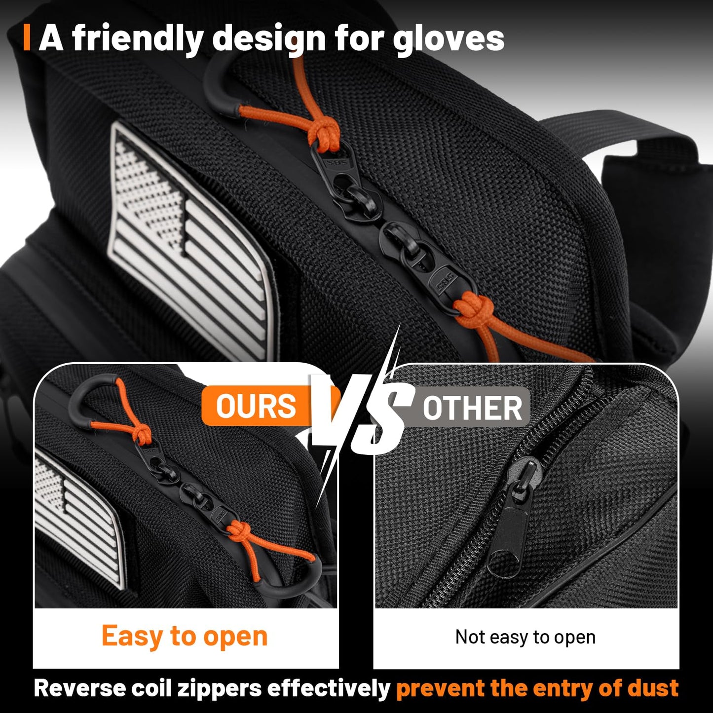 Oumurs Motorcycle Handlebar Bags,1680D Water-resistant Universal Bar bag American Flag Sissy Bar Bag