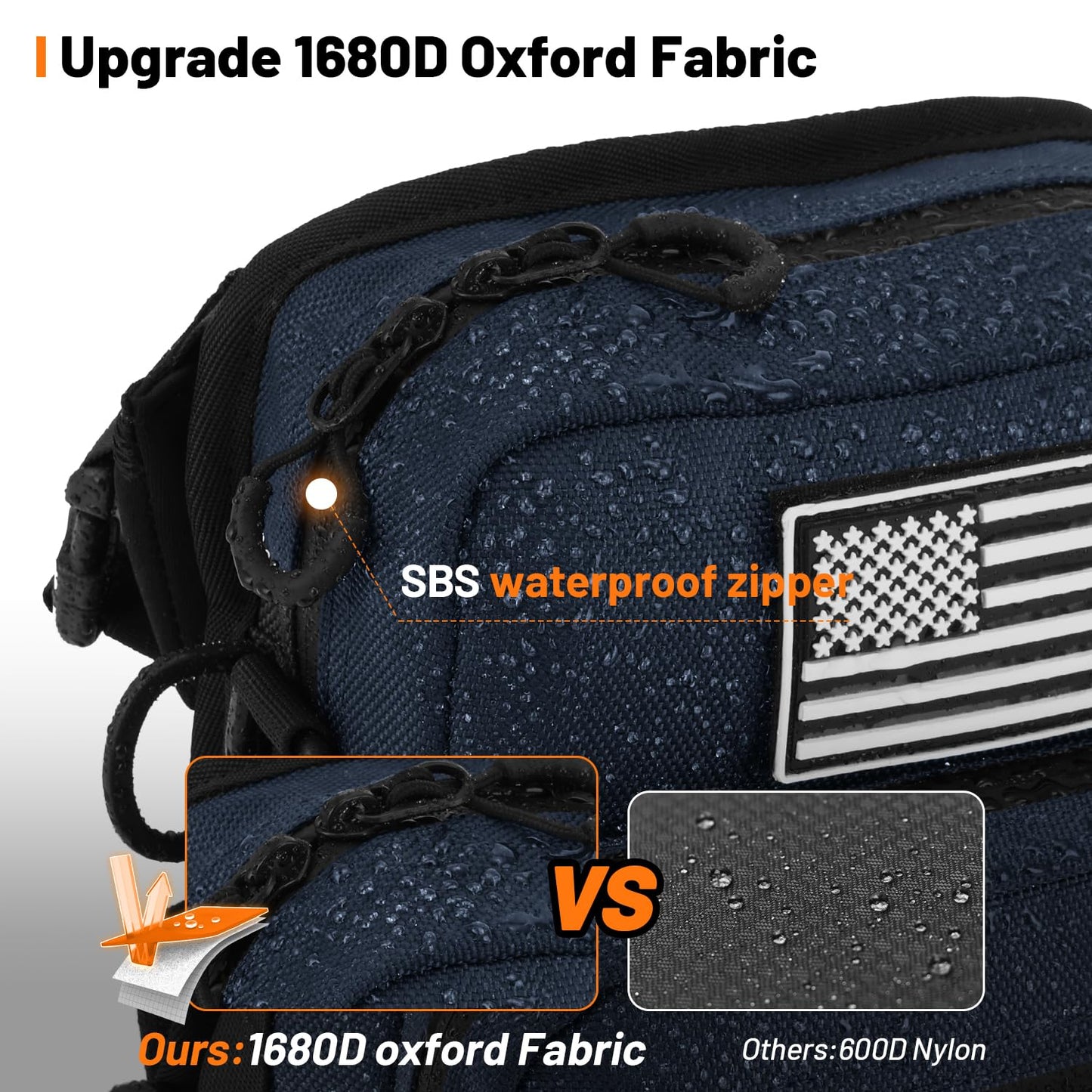 OUMURS Motorcycle Handlebar Bag,Universal Bar bag American Flag 1680D Water-resistant Sissy Bar Bag