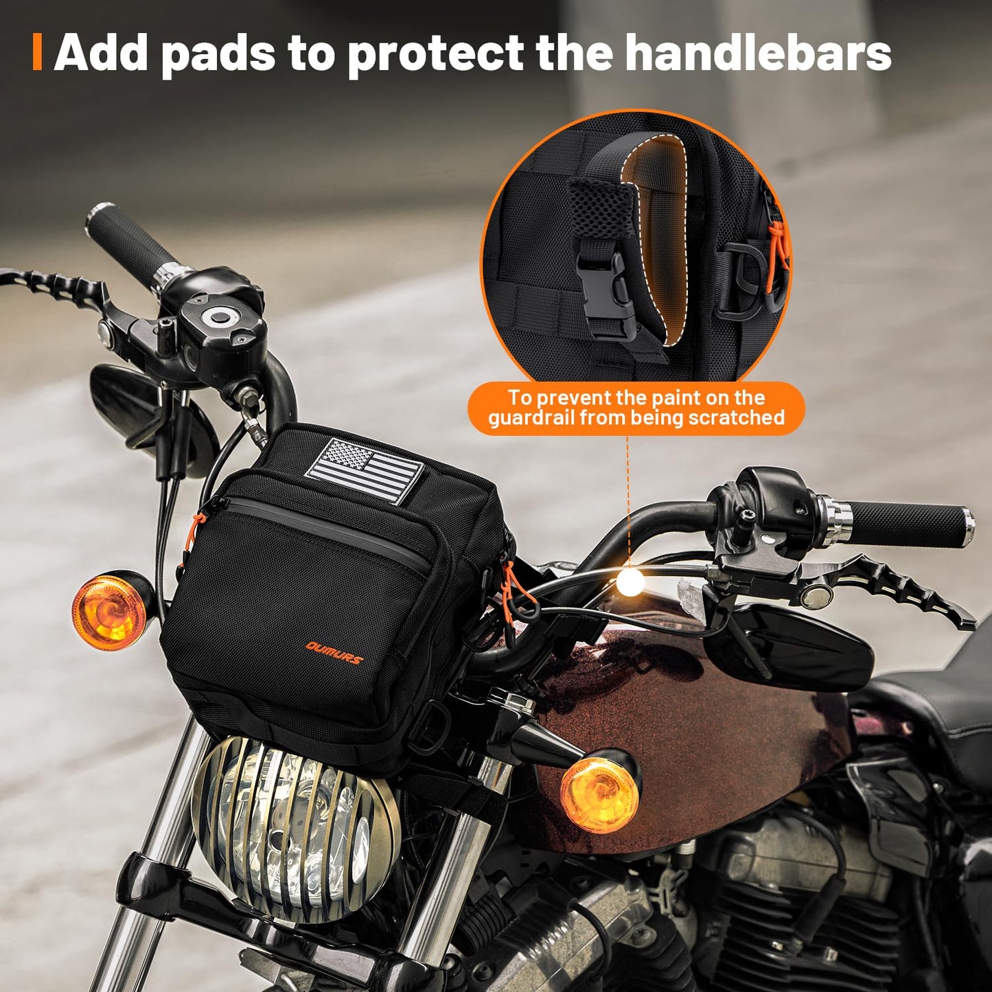 Oumurs Motorcycle Handlebar Bags,1680D Water-resistant Universal Bar bag American Flag Sissy Bar Bag