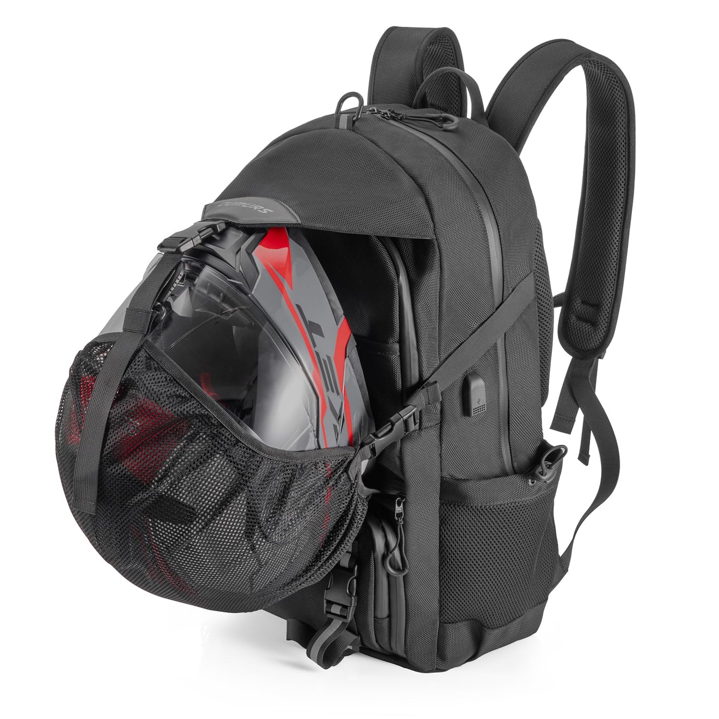 Oumurs Motorcycle Helmet Backpack 50L, Black Water-Resistant 1680D Oxford Fabric