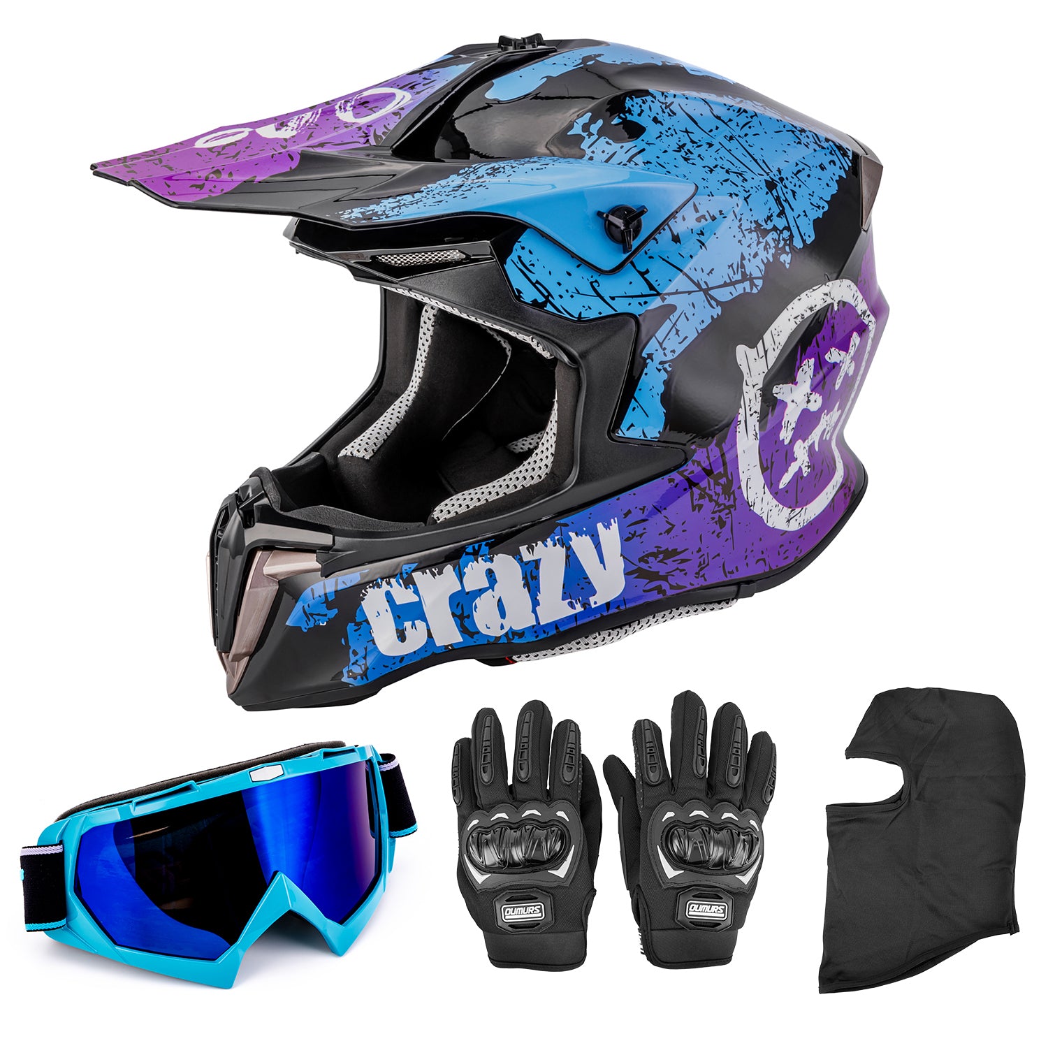 Adult ATV Dirt Bike Helmet Crazy Blue