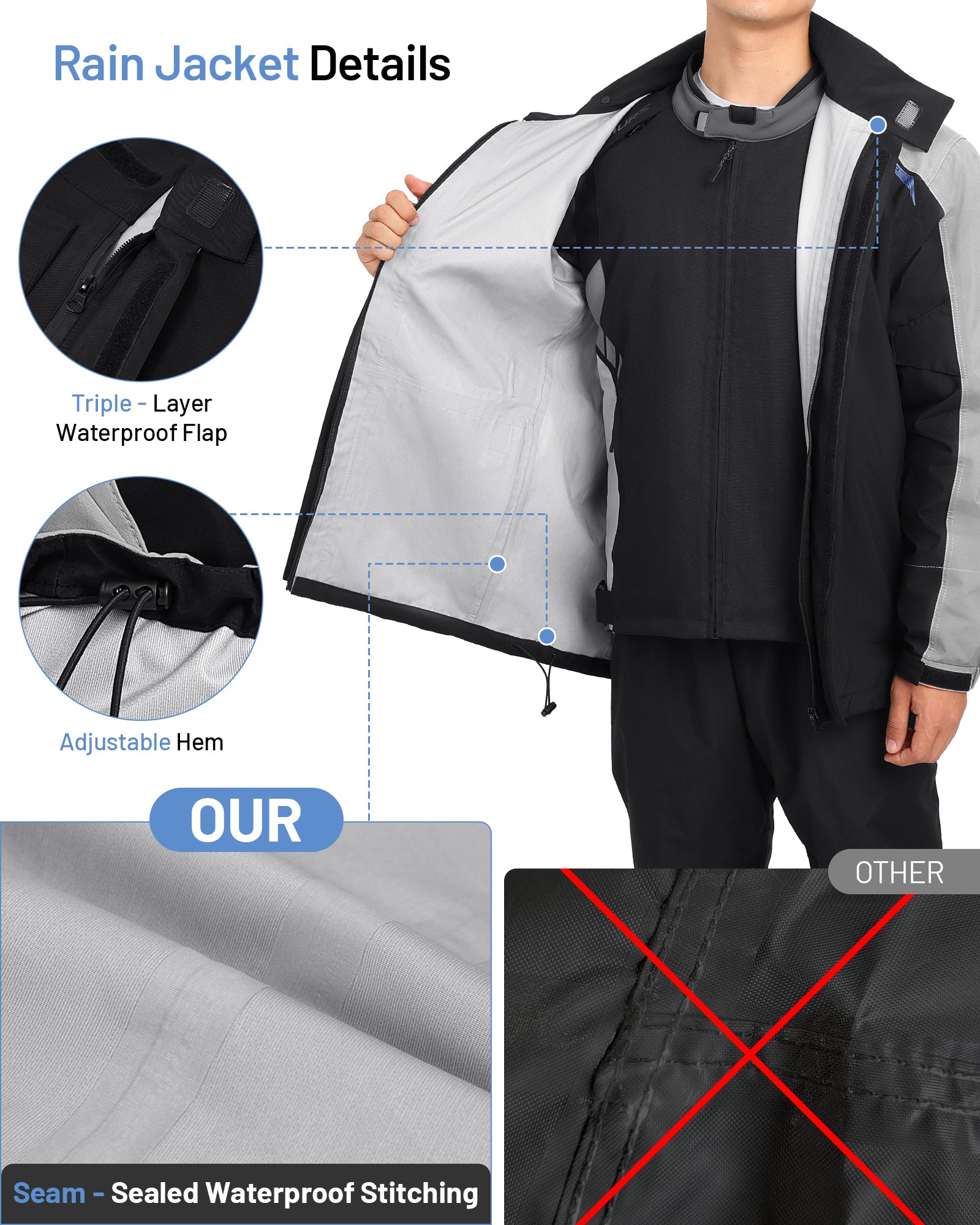 Motorcycle Rain Suit Black Grey