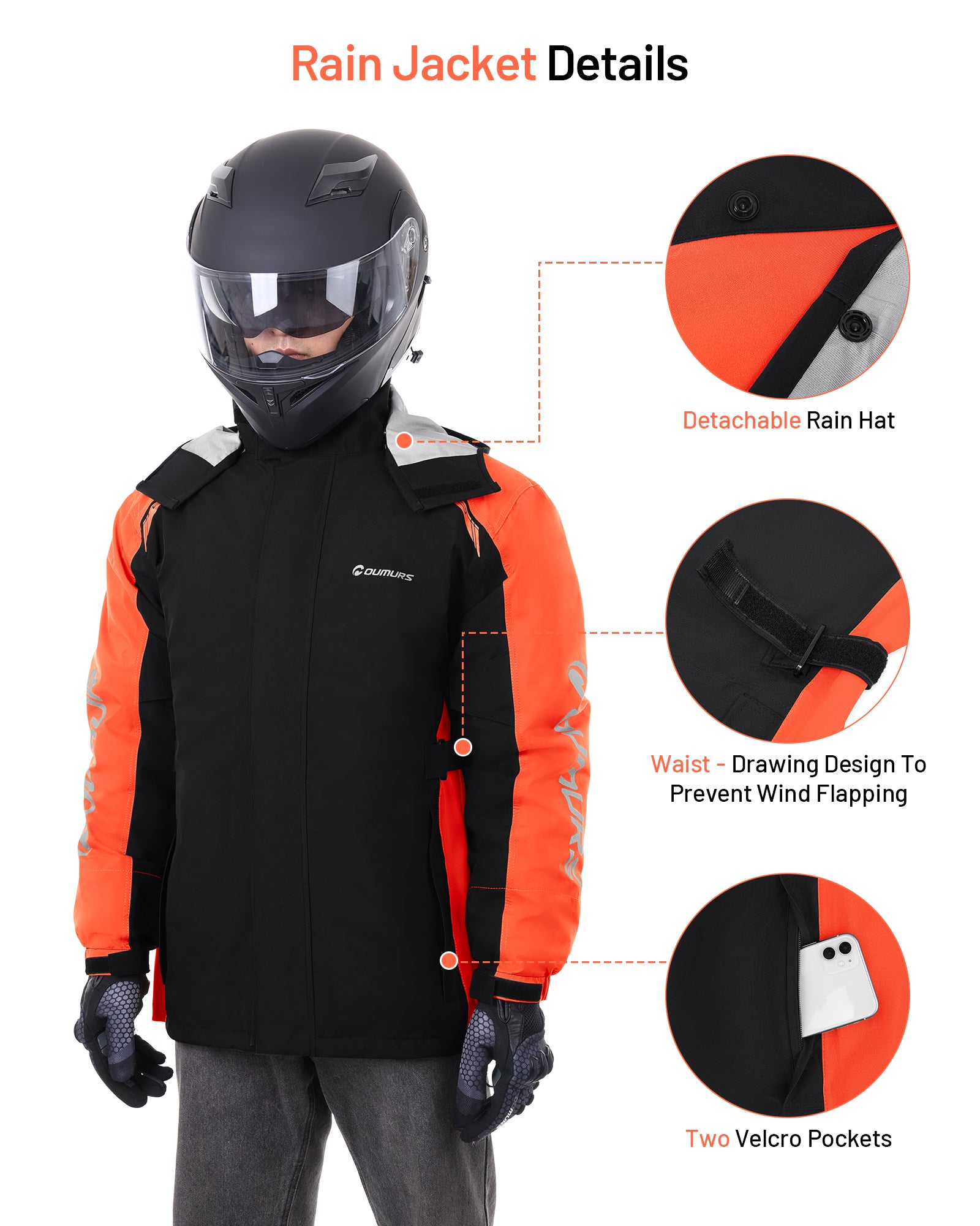 Motorcycle Rain Suit Black Orange