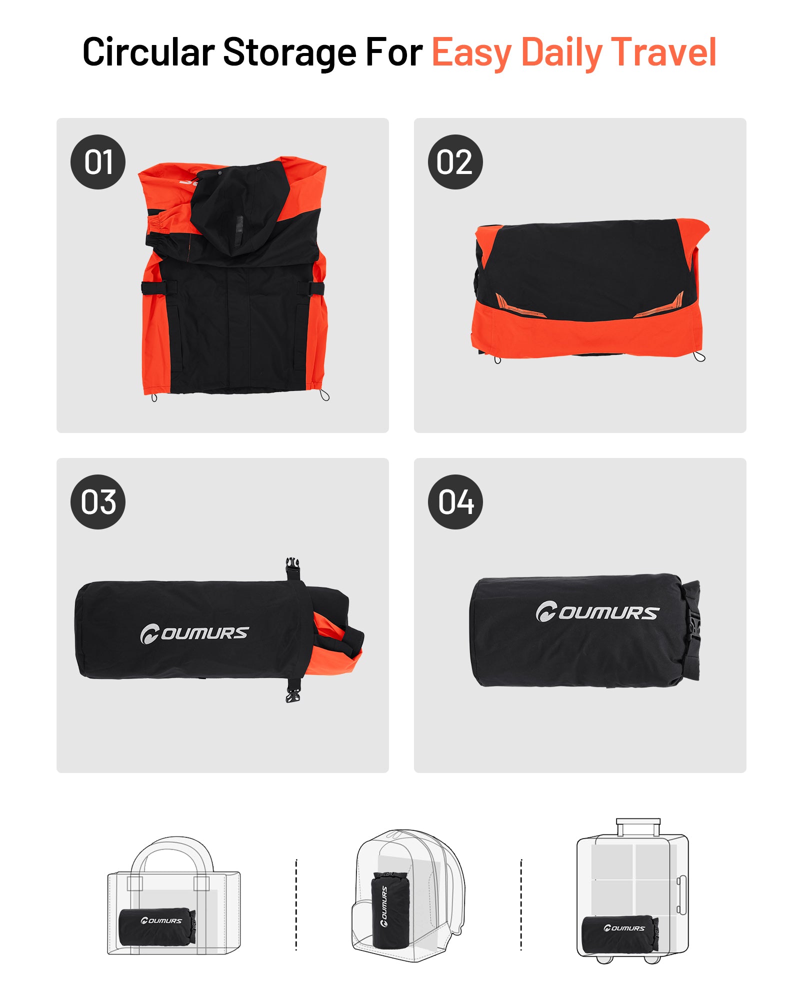 Motorcycle Rain Suit Black Orange
