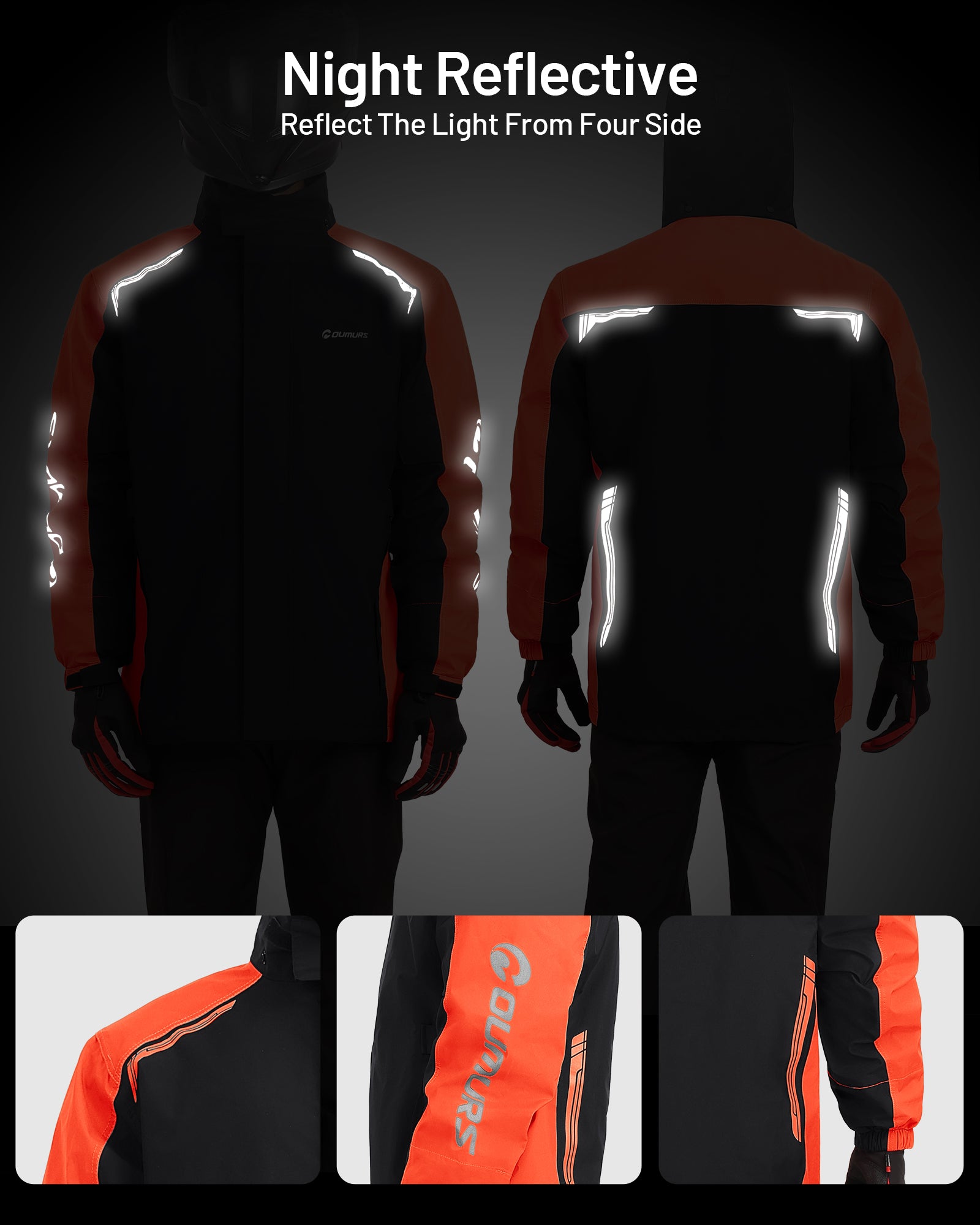 Motorcycle Rain Suit Black Orange