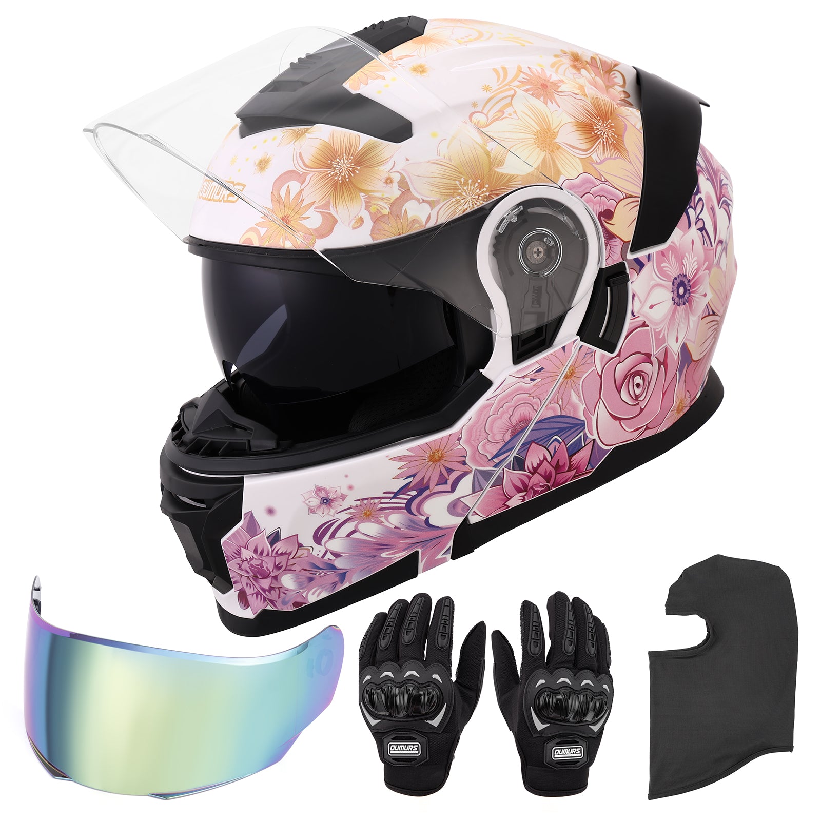 Modular Motorcycle Helmets Full Face Flower Sea Pink