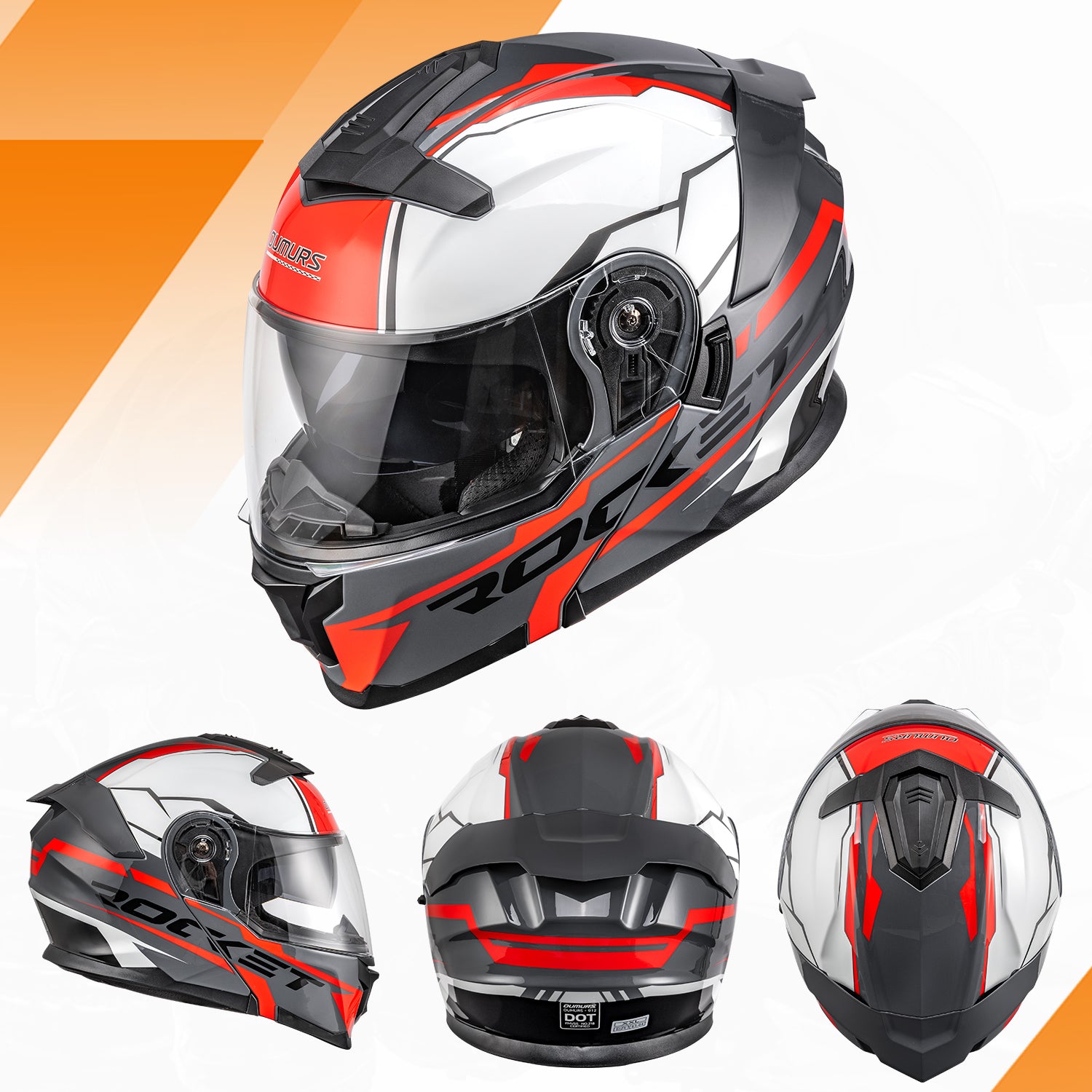 Modular Motorcycle Helmets Full Face Rocket Red