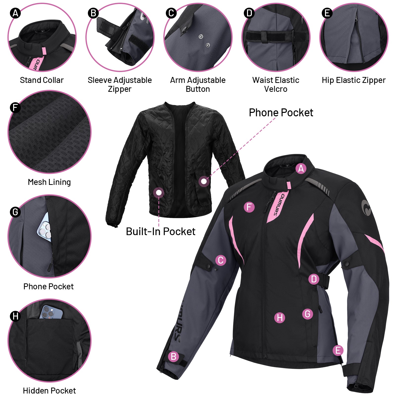 Motorcycle Jacket Black Pink