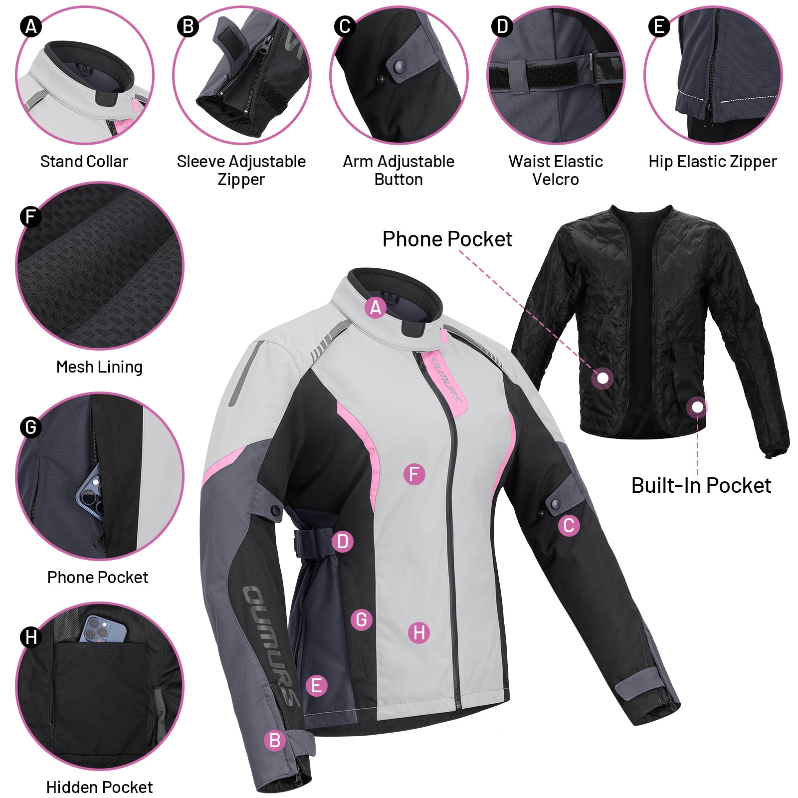 Motorcycle Jacket Grey Pink