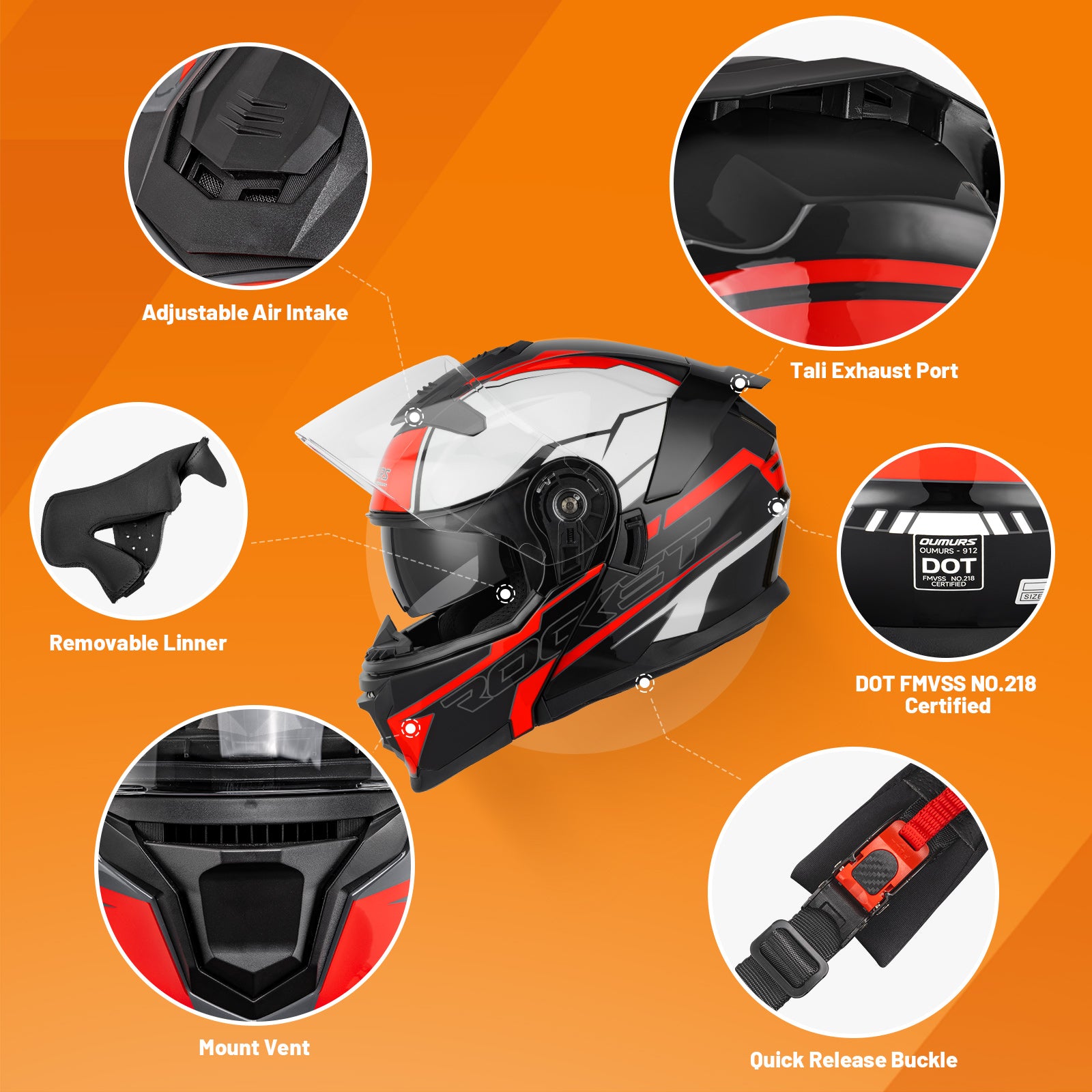 Modular Motorcycle Helmets Full Face Rocket Black