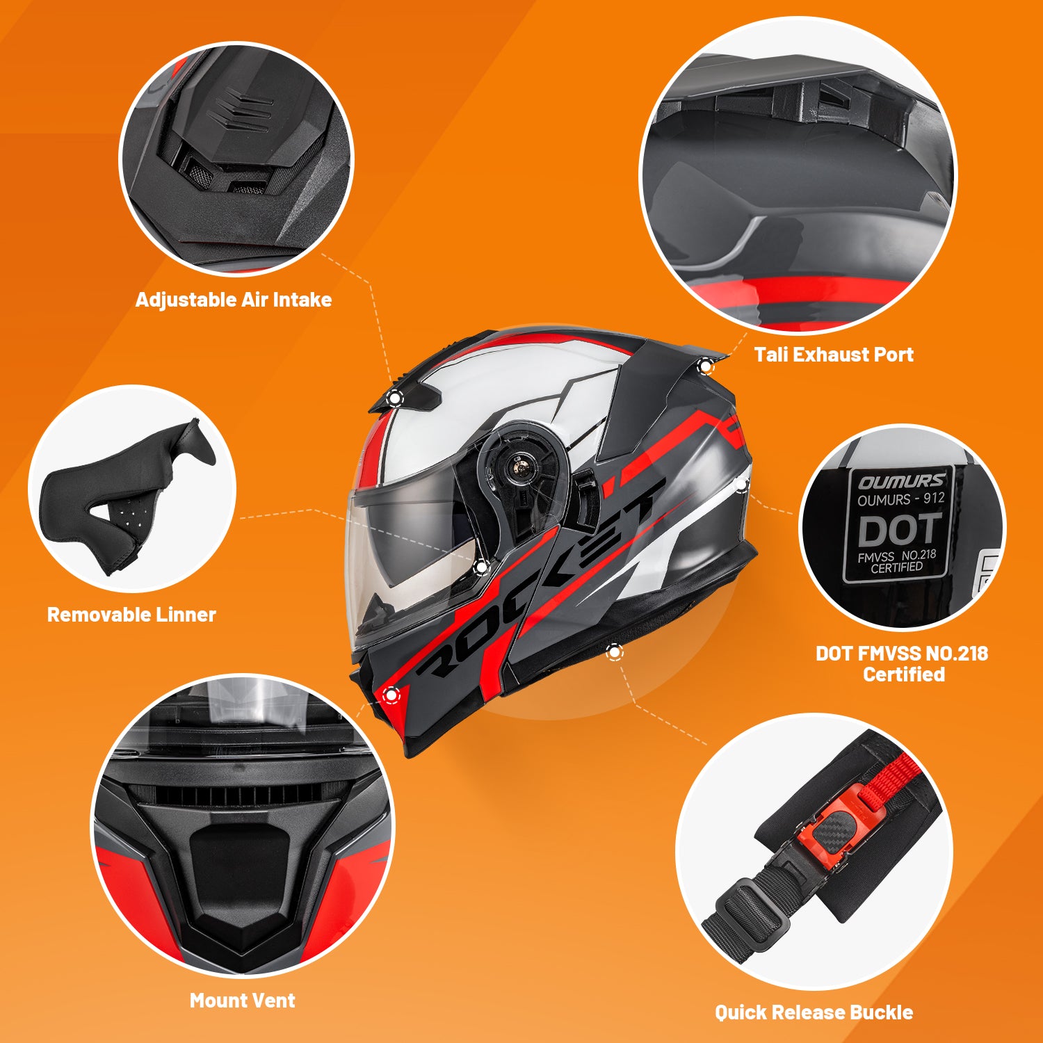 Modular Motorcycle Helmets Full Face Rocket Red