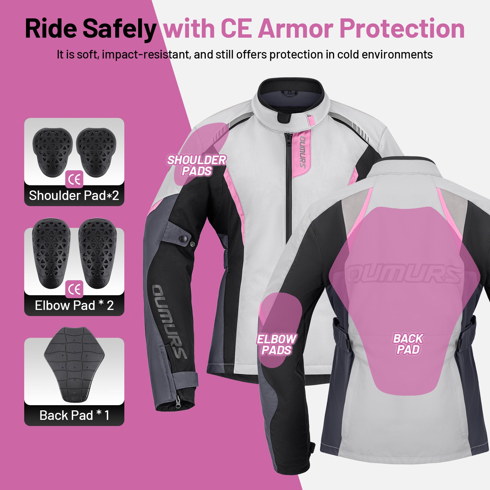 Motorcycle Jacket Grey Pink