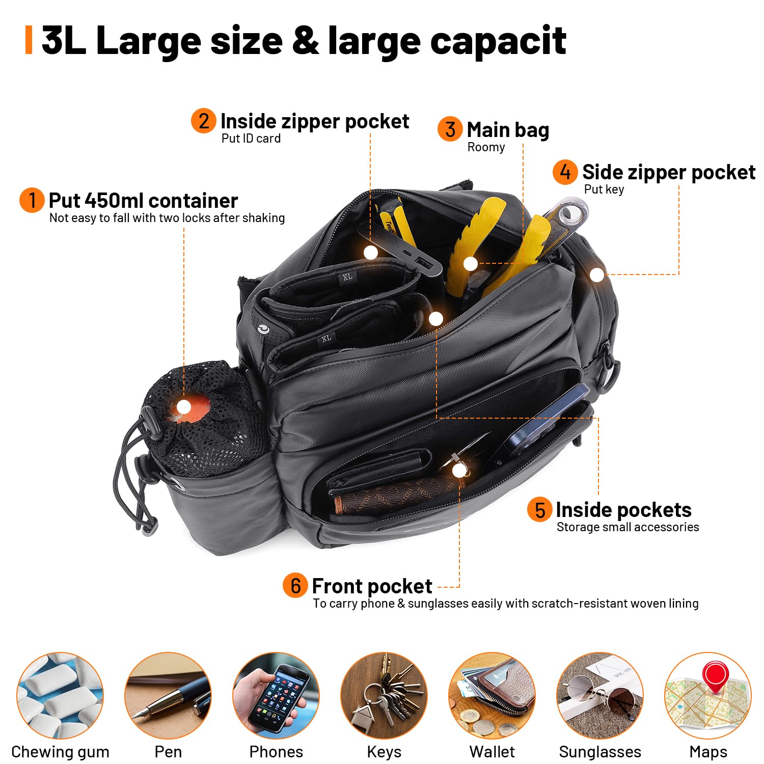 OUMURS Universal Motorcycle Handlebar Bag Water-resistant Sissy Bar Bag Reflective Bar Bag