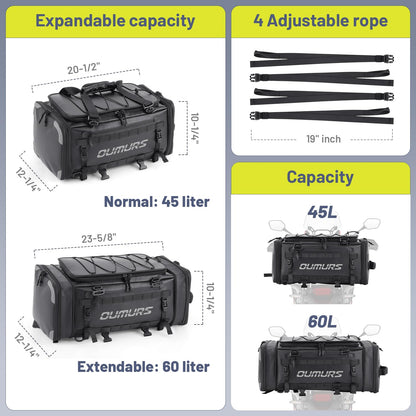OUMURS Waterproof Motorcycle tail Bag With Rain Cover,45-60L Expandable Large Capacity